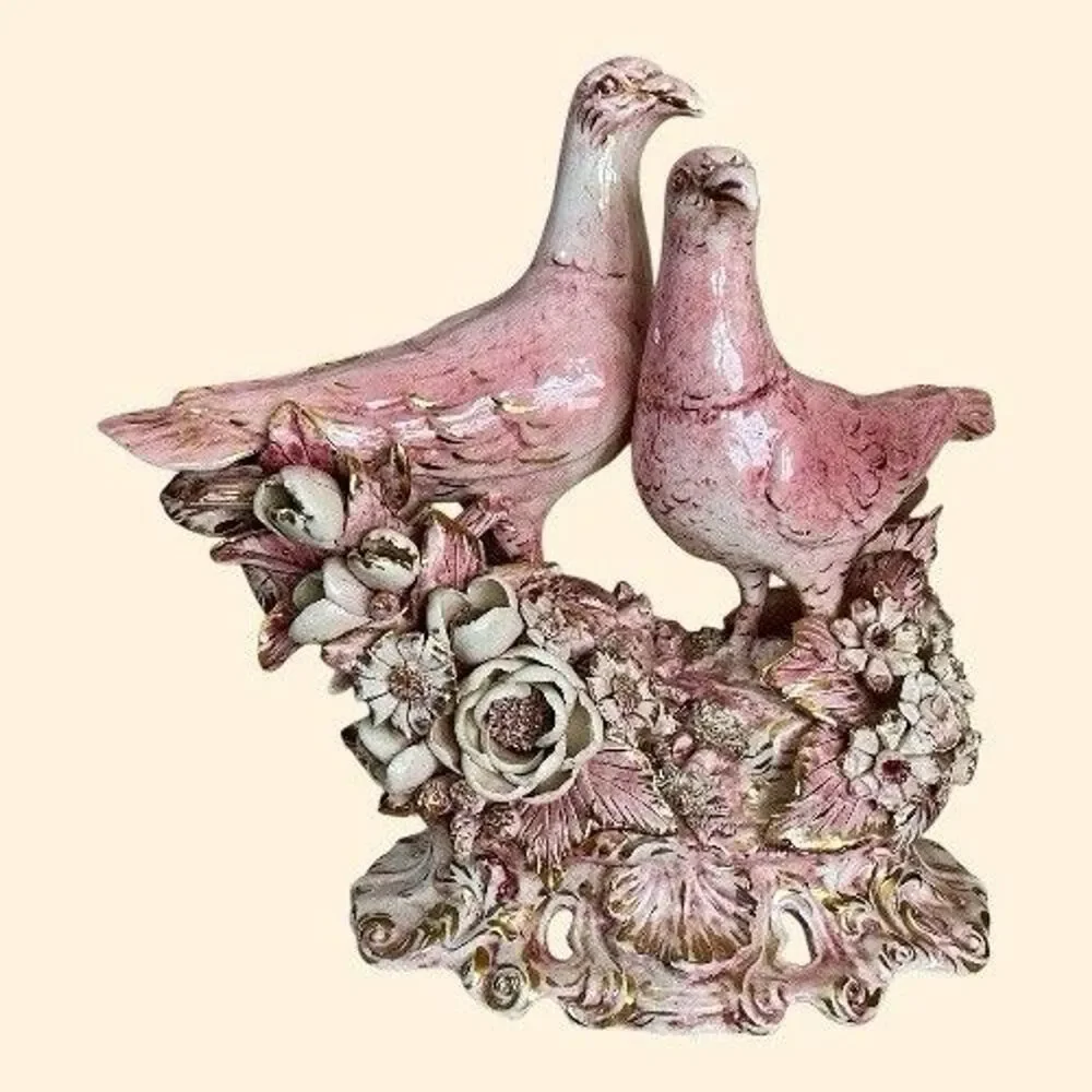 Vintage Freeman Leidy Ceramic Signed Pink Doves Figurine Originals Laguna Beach